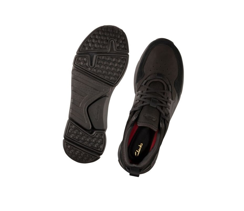 Baskets Clarks Tri Active Dentelle Cuir Homme Noir | NWDG59827