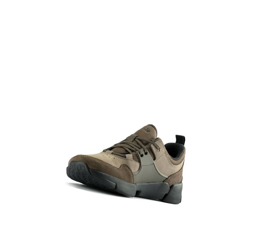 Baskets Clarks Tri Active Dentelle Cuir Homme Vert Olive Foncé | RVUQ27190