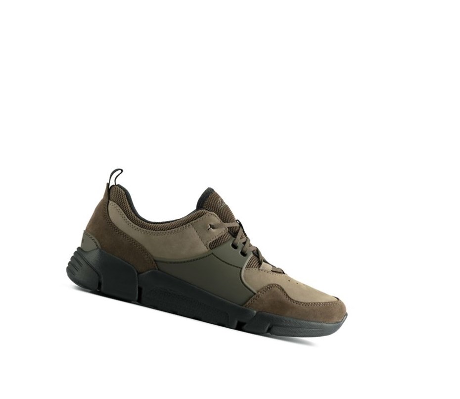 Baskets Clarks Tri Active Dentelle Cuir Homme Vert Olive Foncé | RVUQ27190