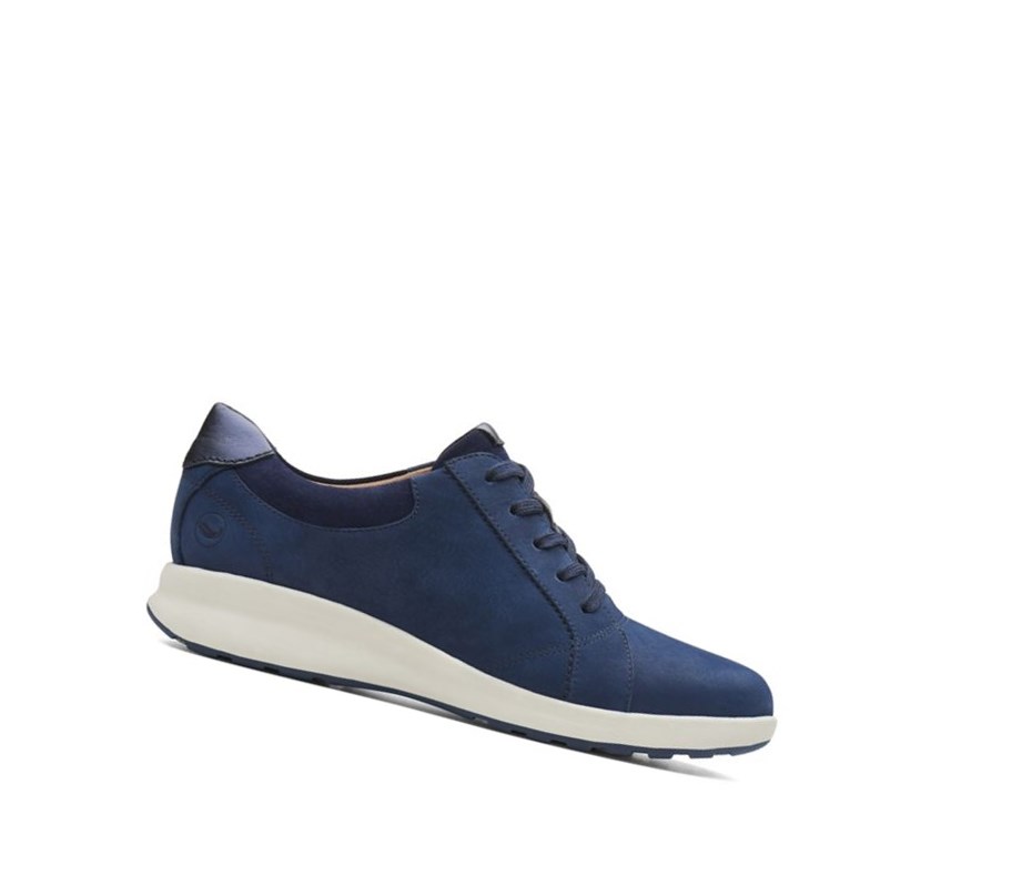 Baskets Clarks Un Adorn Dentelle Cuir Femme Bleu Marine | CZAY52638