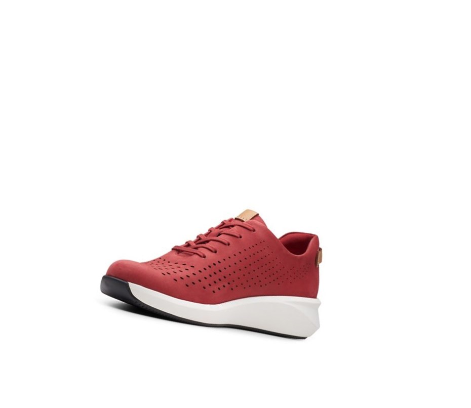 Baskets Clarks Un Rio Tie Nubuck Cuir Femme Rouge | CEKV80621