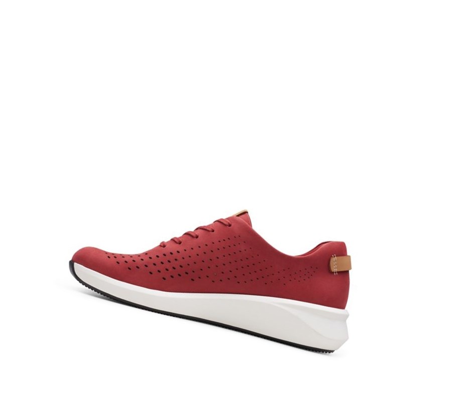 Baskets Clarks Un Rio Tie Nubuck Cuir Femme Rouge | CEKV80621