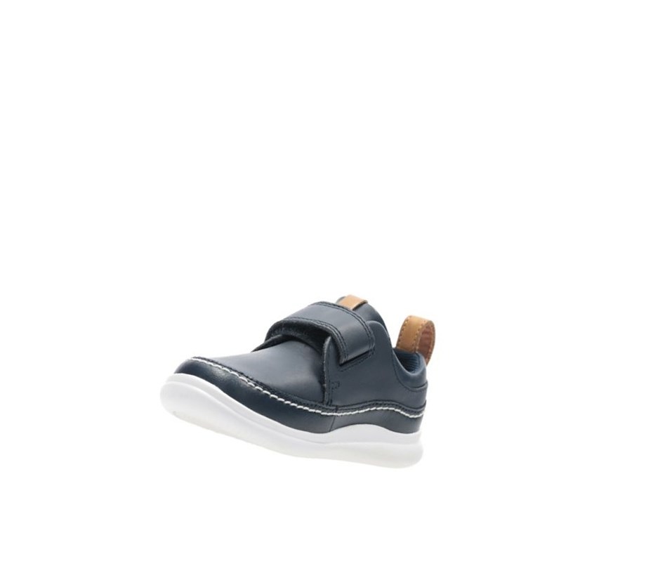 Baskets Décontractées Clarks Crest Ember Cuir Garcon Bleu Marine | XBKN48926