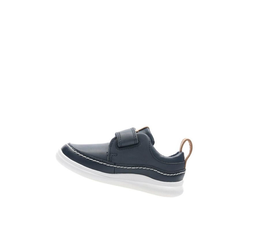 Baskets Décontractées Clarks Crest Ember Cuir Garcon Bleu Marine | XBKN48926