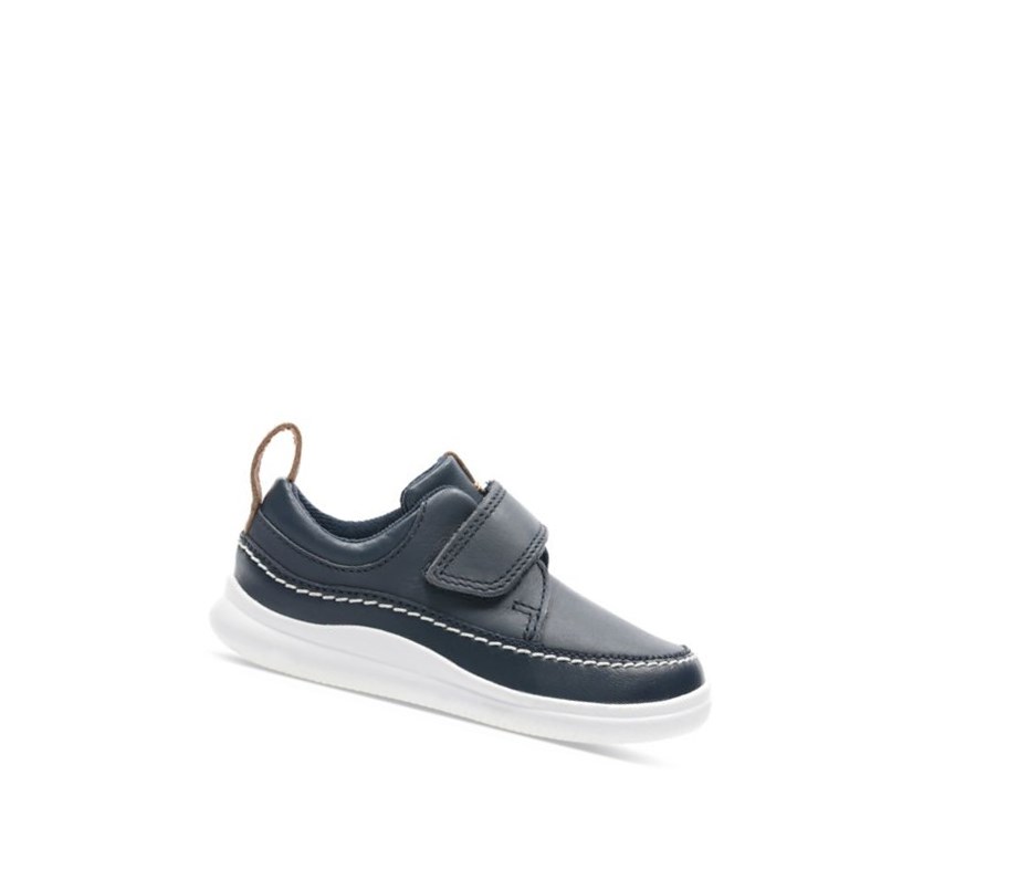 Baskets Décontractées Clarks Crest Ember Cuir Garcon Bleu Marine | XBKN48926