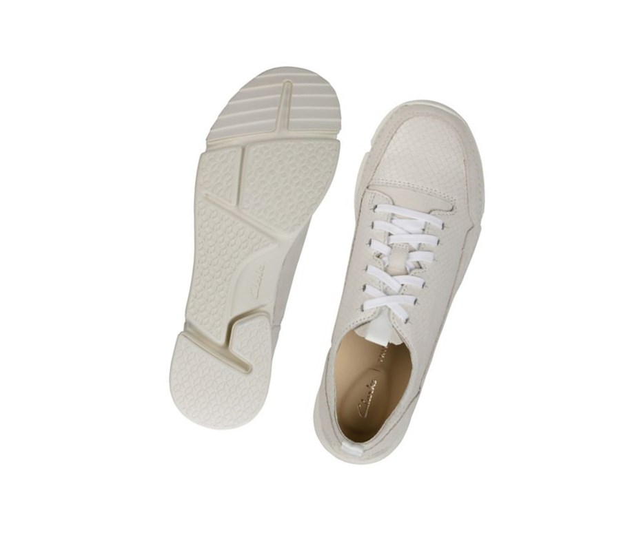 Baskets Décontractées Clarks Tri Spark Cuir Femme Blanche Serpent | ETNV60524