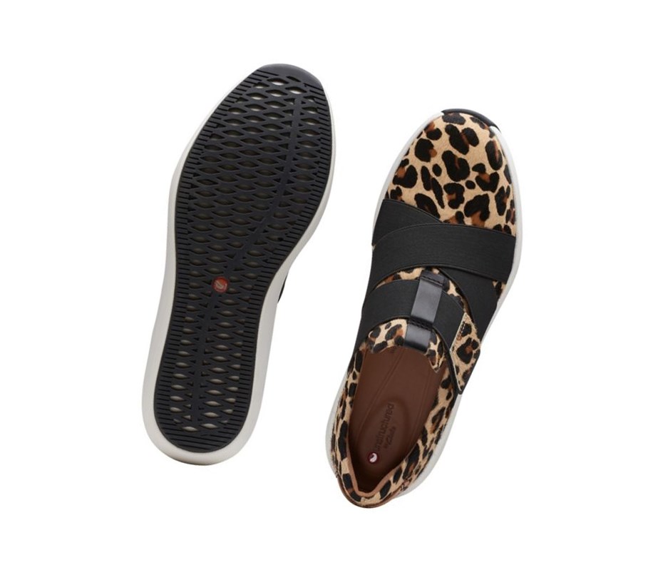 Baskets Décontractées Clarks Un Rio Brides Print Pony Cuir Femme Leopard | MKWA20691