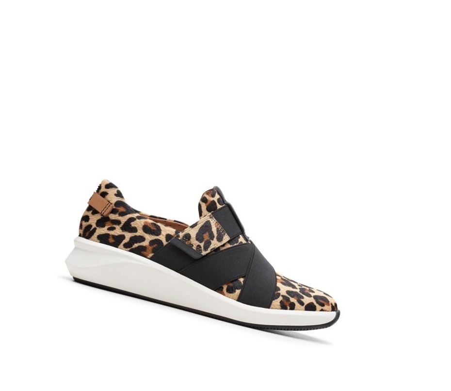 Baskets Décontractées Clarks Un Rio Brides Print Pony Cuir Femme Leopard | MKWA20691