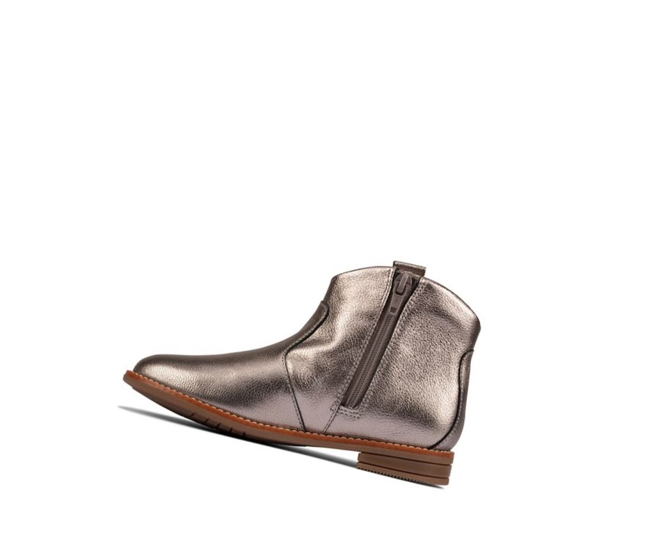 Bottes Cuir Clarks Drew North Cuir Fille Argent Metal | HXRD89235