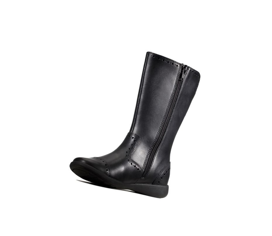 Bottes Cuir Clarks Etch Stride Cuir Fille Noir | WNMY18640