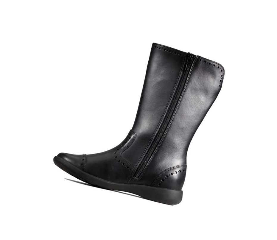 Bottes Cuir Clarks Etch Stride Cuir Fille Noir | WNMY18640