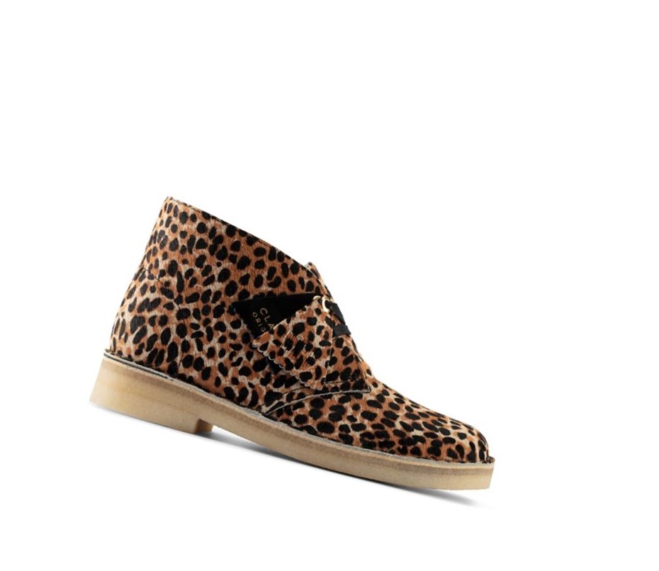 Bottes Du Désert Clarks Originale Print Pony Cuir Femme Leopard | DISM20194