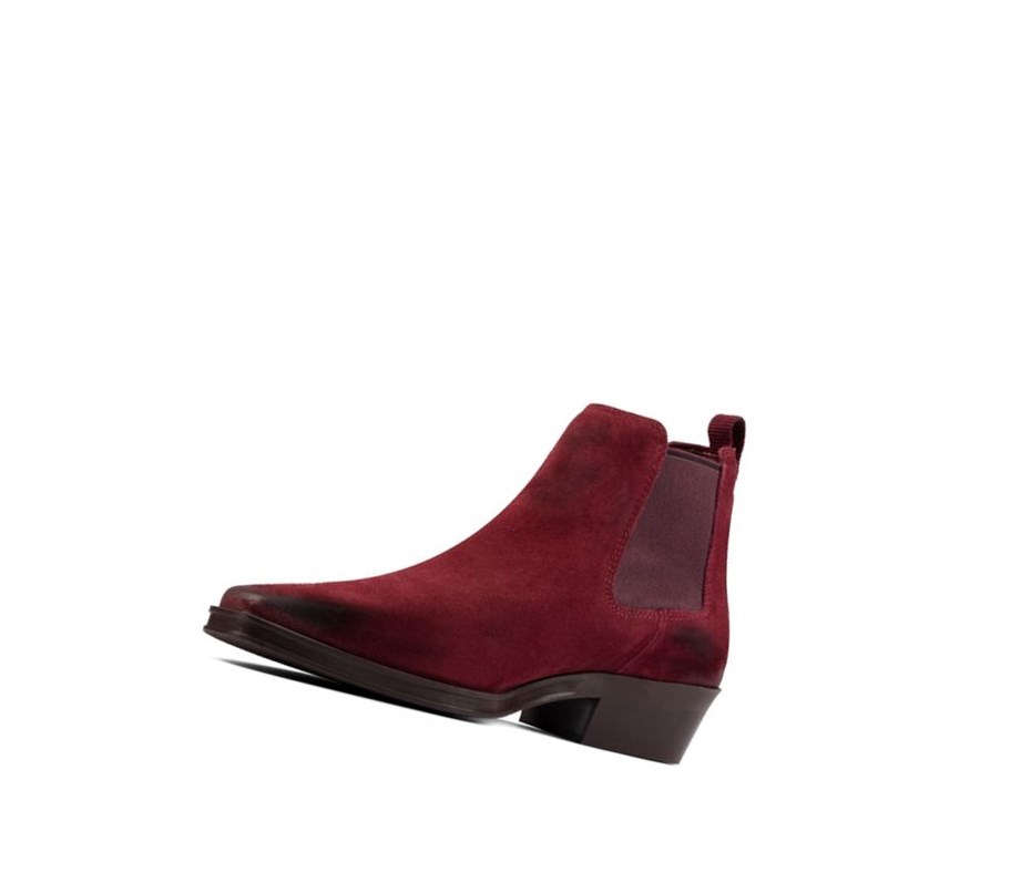 Bottines Chelsea Clarks Alcina Top Daim Femme Rouge Foncé | VLKO54806