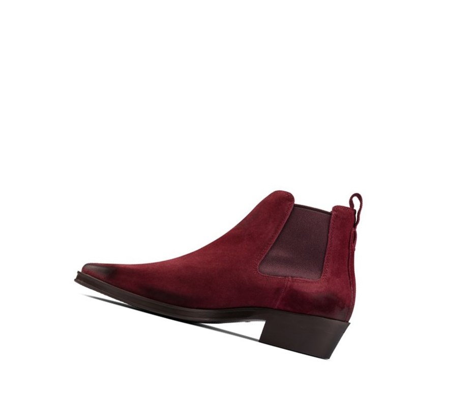 Bottines Chelsea Clarks Alcina Top Daim Femme Rouge Foncé | VLKO54806