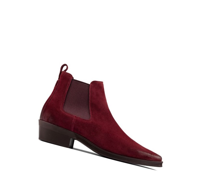 Bottines Chelsea Clarks Alcina Top Daim Femme Rouge Foncé | VLKO54806