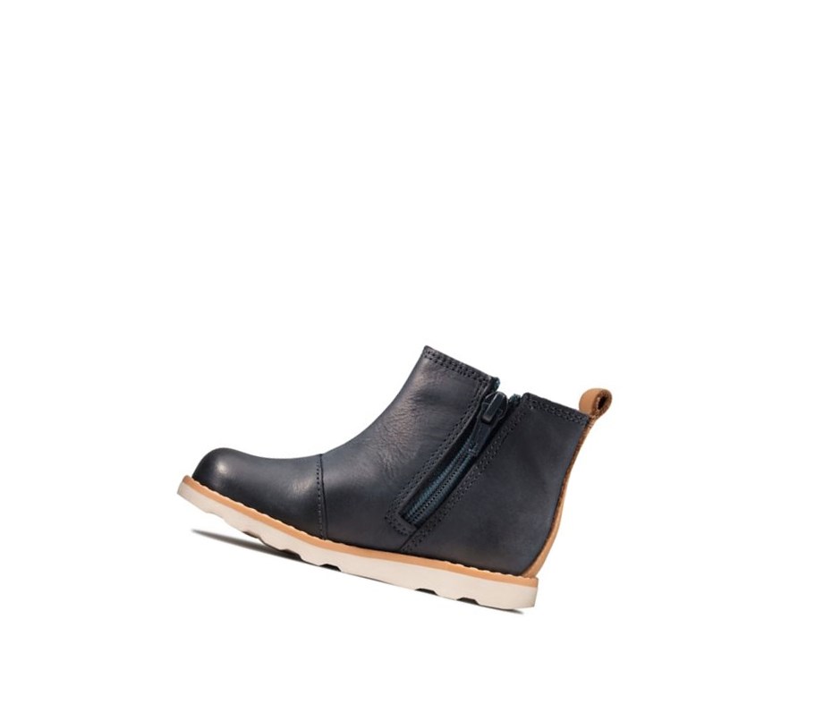 Bottines Chelsea Clarks Crown Halo Cuir Garcon Bleu Marine | HZPV07516