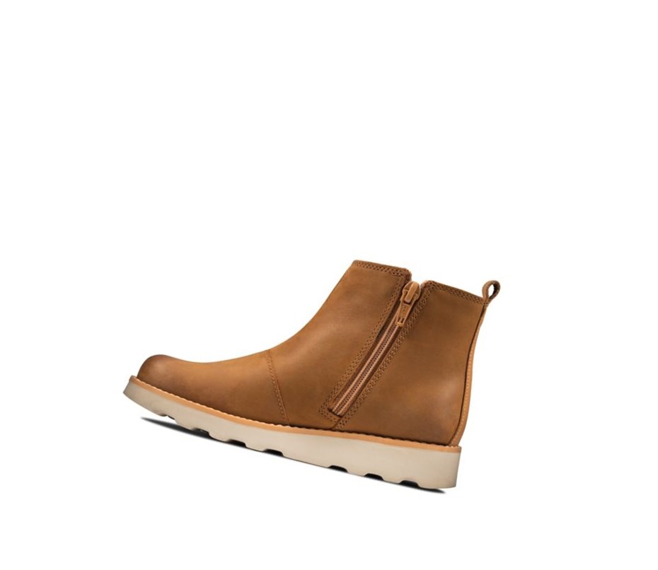 Bottines Chelsea Clarks Crown Halo Cuir Garcon Marron | KCZU53241