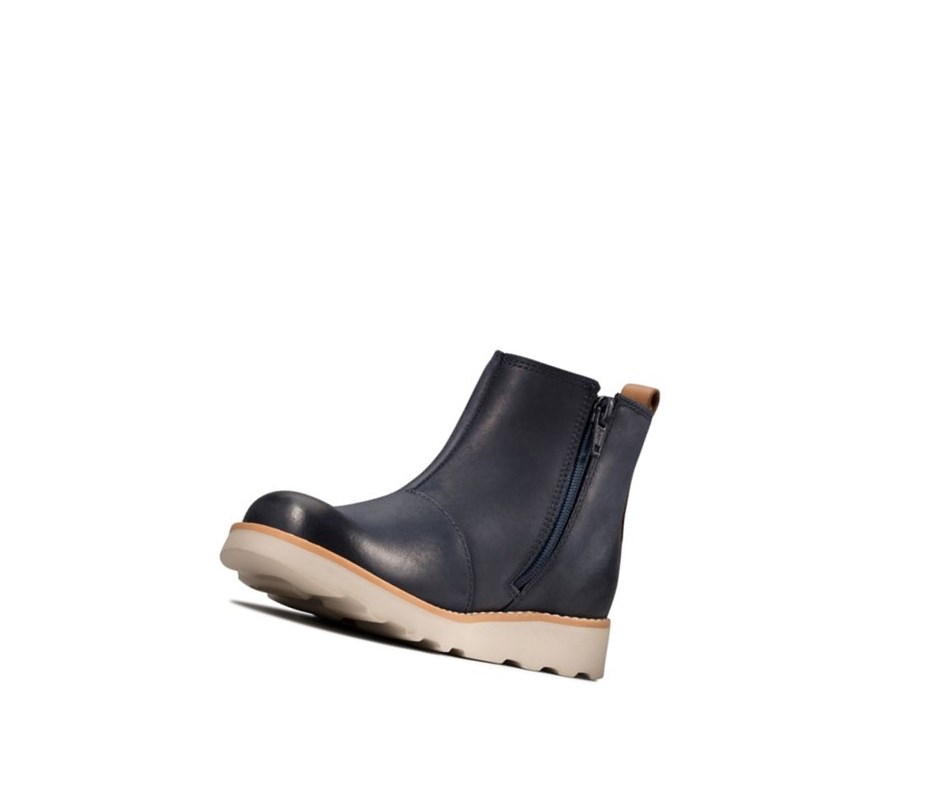 Bottines Chelsea Clarks Crown Halo Cuir Garcon Bleu Marine | YCMR51469