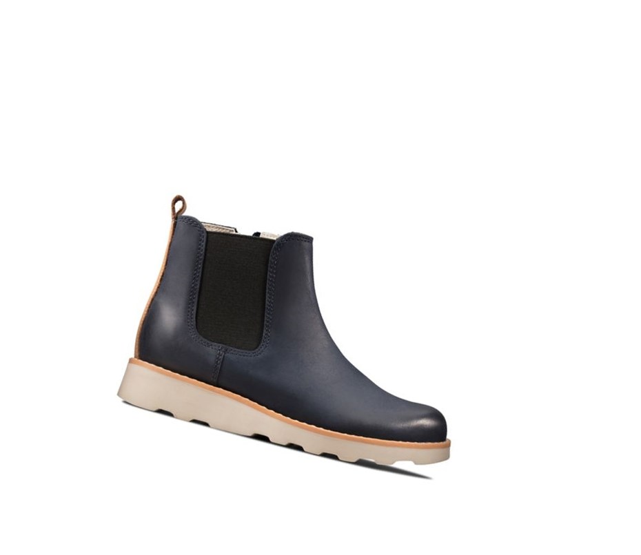 Bottines Chelsea Clarks Crown Halo Cuir Garcon Bleu Marine | YCMR51469