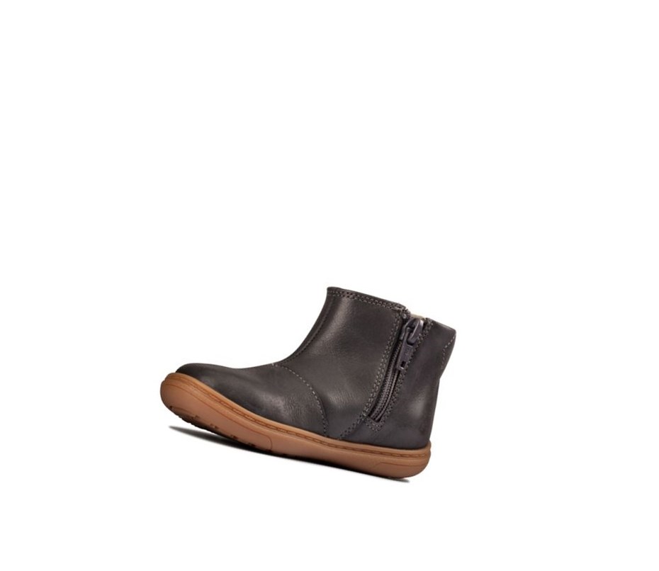 Bottines Chelsea Clarks Flash Sea Cuir Garcon Grise Foncé | EBIY42875