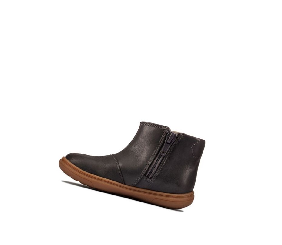 Bottines Chelsea Clarks Flash Sea Cuir Garcon Grise Foncé | EBIY42875