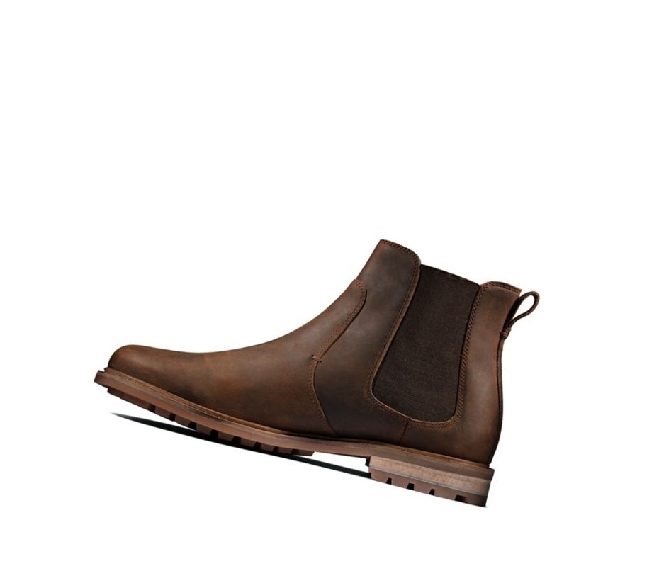 Bottines Chelsea Clarks Foxwell Top Cuir Homme Marron Foncé | EGRF64951