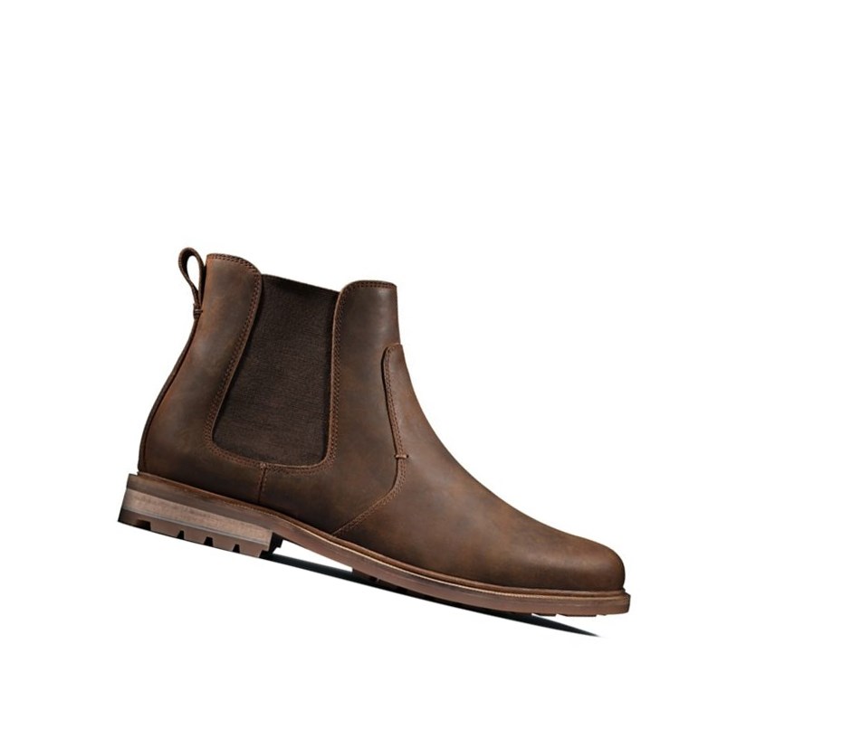 Bottines Chelsea Clarks Foxwell Top Cuir Homme Marron Foncé | EGRF64951