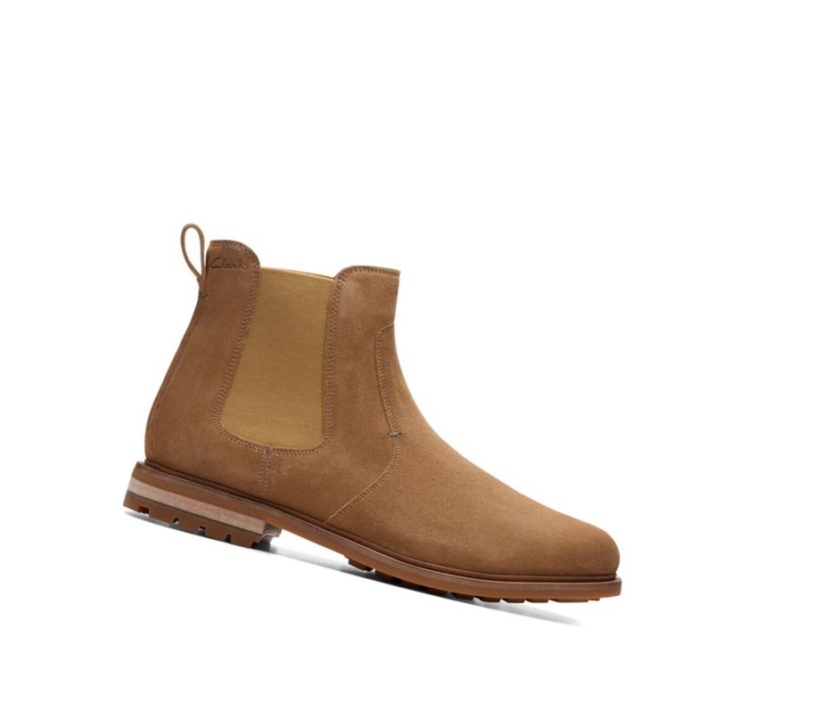 Bottines Chelsea Clarks Foxwell Top Daim Homme Marron | UGFE93782