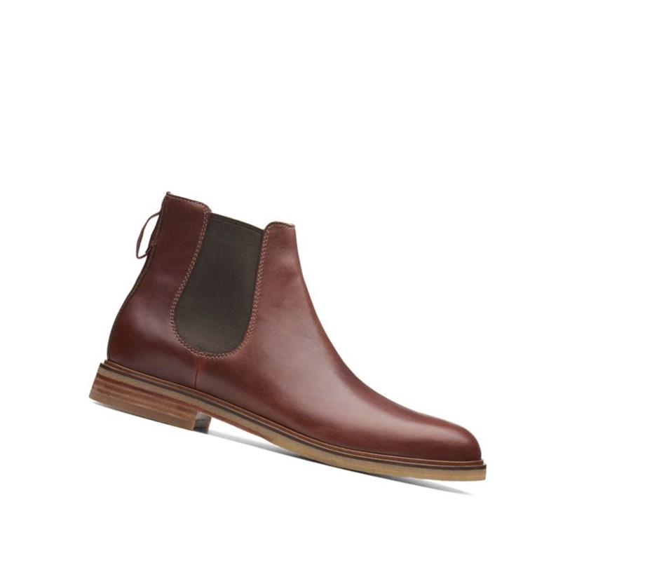 Bottines Chelsea Clarks Gobi Cuir Homme Marron Foncé | QILS41236