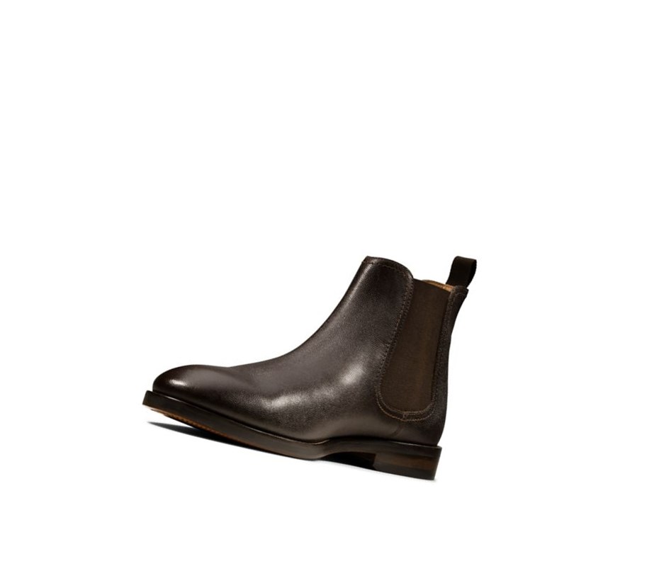 Bottines Chelsea Clarks Oliver Top Cuir Homme Marron Foncé | EQOU69751