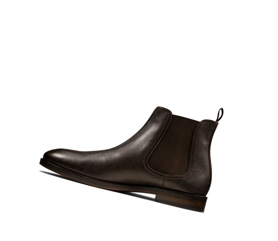 Bottines Chelsea Clarks Oliver Top Cuir Homme Marron Foncé | EQOU69751