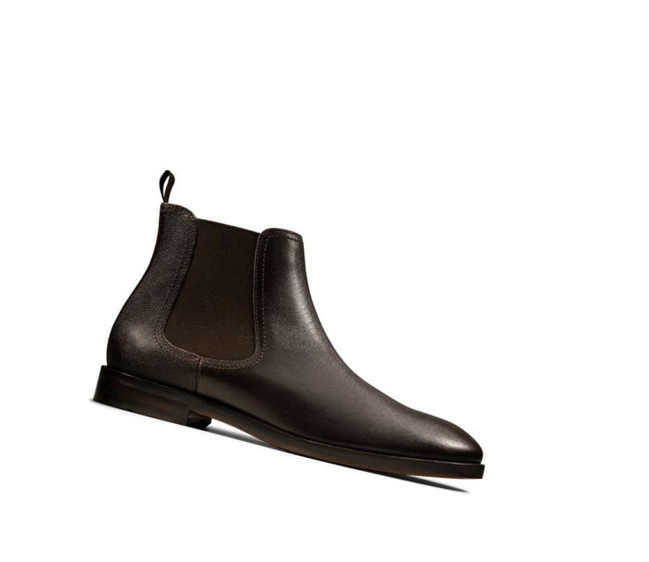 Bottines Chelsea Clarks Oliver Top Cuir Homme Marron Foncé | EQOU69751