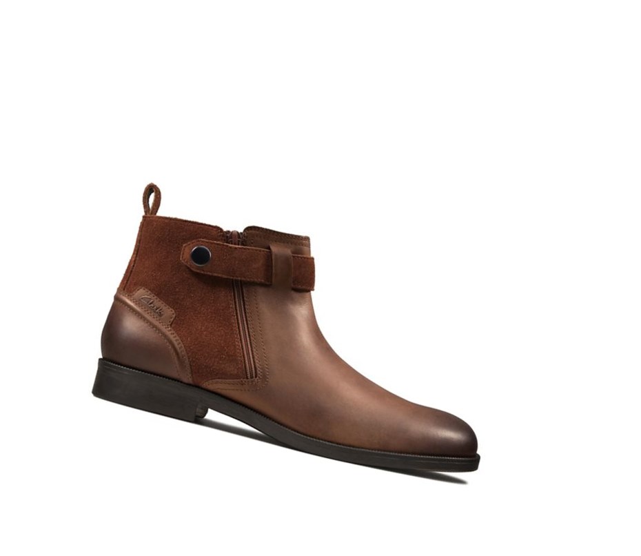 Bottines Clarks Brocton Zip Cuir Homme Marron | HUCR91624