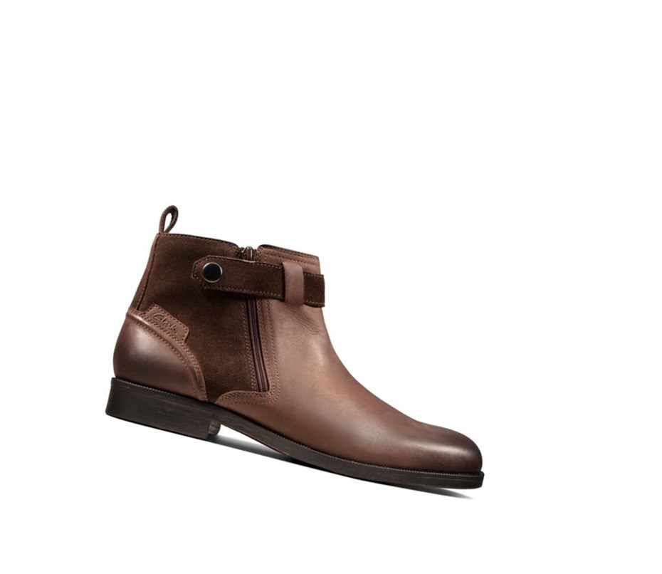 Bottines Clarks Brocton Zip Cuir Homme Marron | RSYB95348