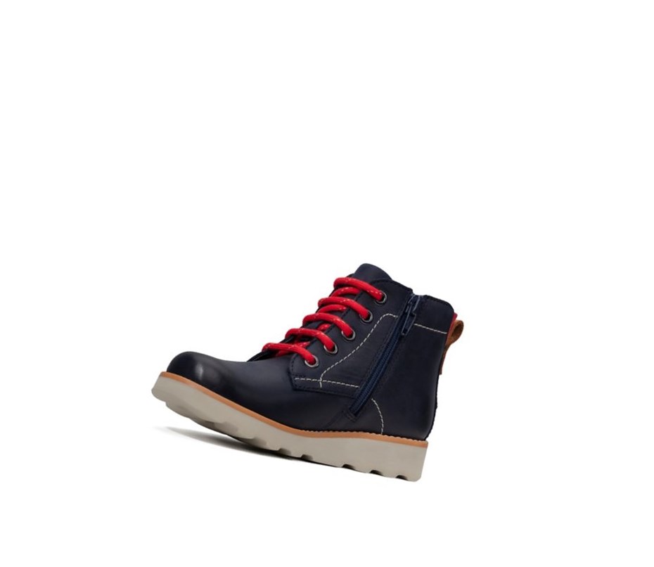 Bottines Clarks Crown Hike Cuir Garcon Bleu Marine | VOZB08934