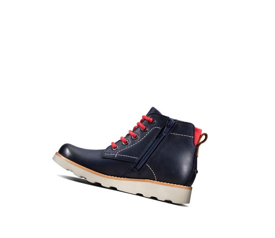 Bottines Clarks Crown Hike Cuir Garcon Bleu Marine | VOZB08934