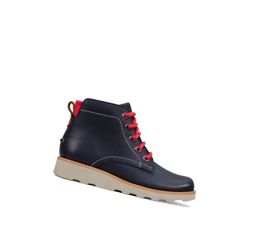 Bottines Clarks Crown Hike Cuir Garcon Bleu Marine | VOZB08934