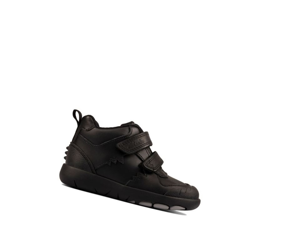 Bottines Clarks Rex Crash Cuir Garcon Noir | OJKB25081