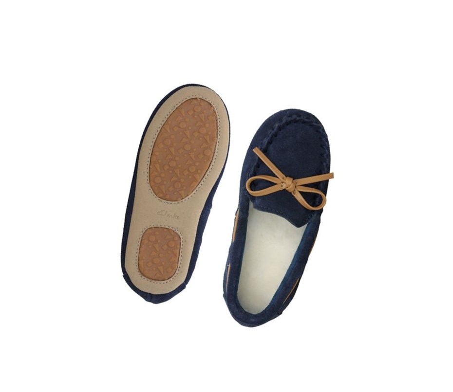 Chaussons Clarks Crackling Flo Daim Fille Bleu Marine | DMYC46783