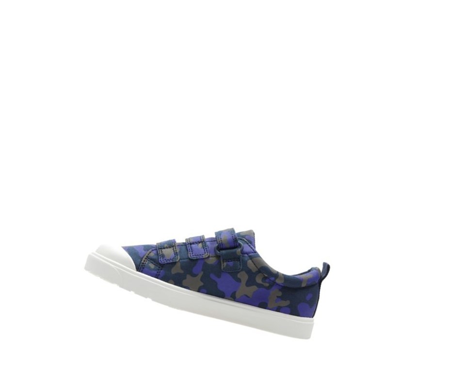 Chaussures Casual Clarks City Flare Lo Fille Bleu Marine Camouflage | UNKX95637