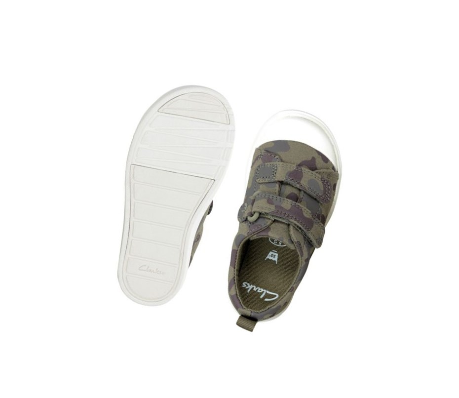 Chaussures Casual Clarks City Flare Lo Garcon Vert Olive Camouflage | FJGV85043