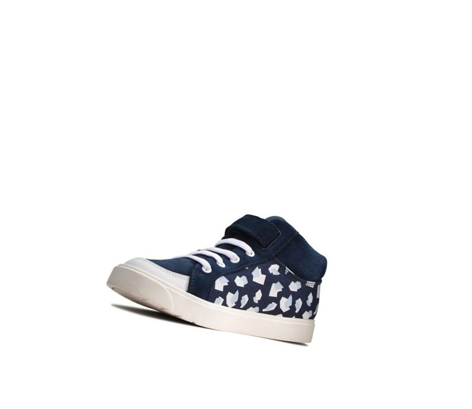 Chaussures Casual Clarks City Hop Print Cuir Fille Bleu Marine | FSUZ28910