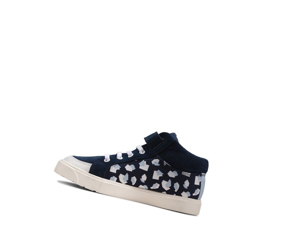 Chaussures Casual Clarks City Hop Print Cuir Fille Bleu Marine | FSUZ28910