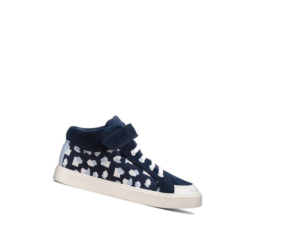 Chaussures Casual Clarks City Hop Print Cuir Fille Bleu Marine | FSUZ28910