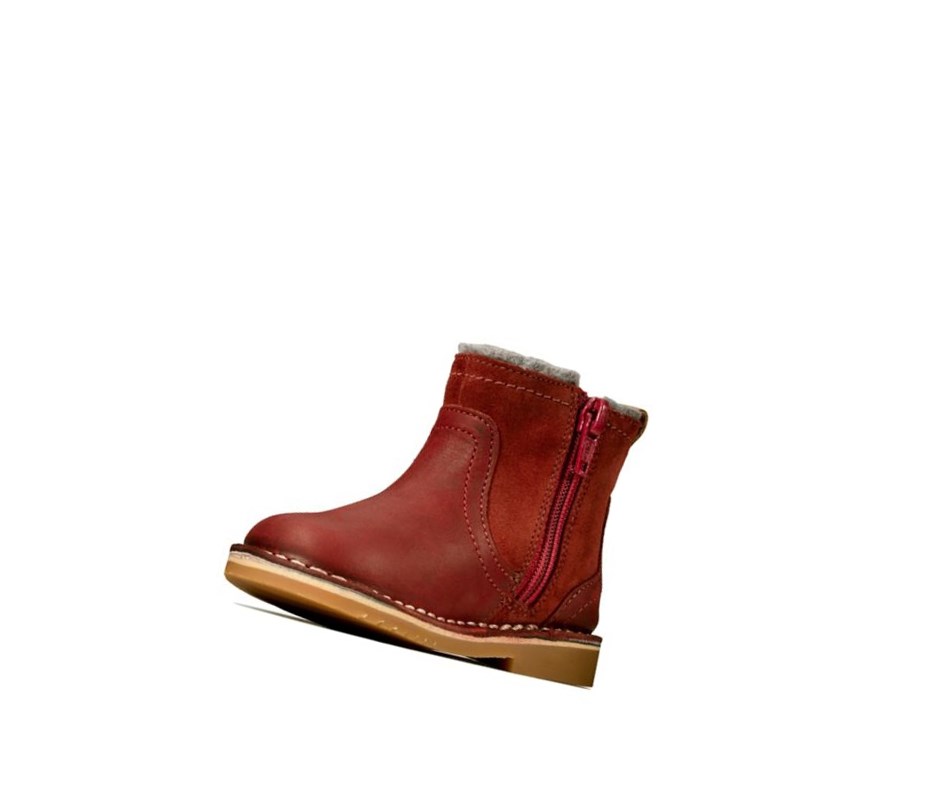 Chaussures Cuir Clarks Comet Frost Cuir Fille Rouge Foncé | XFIN30245