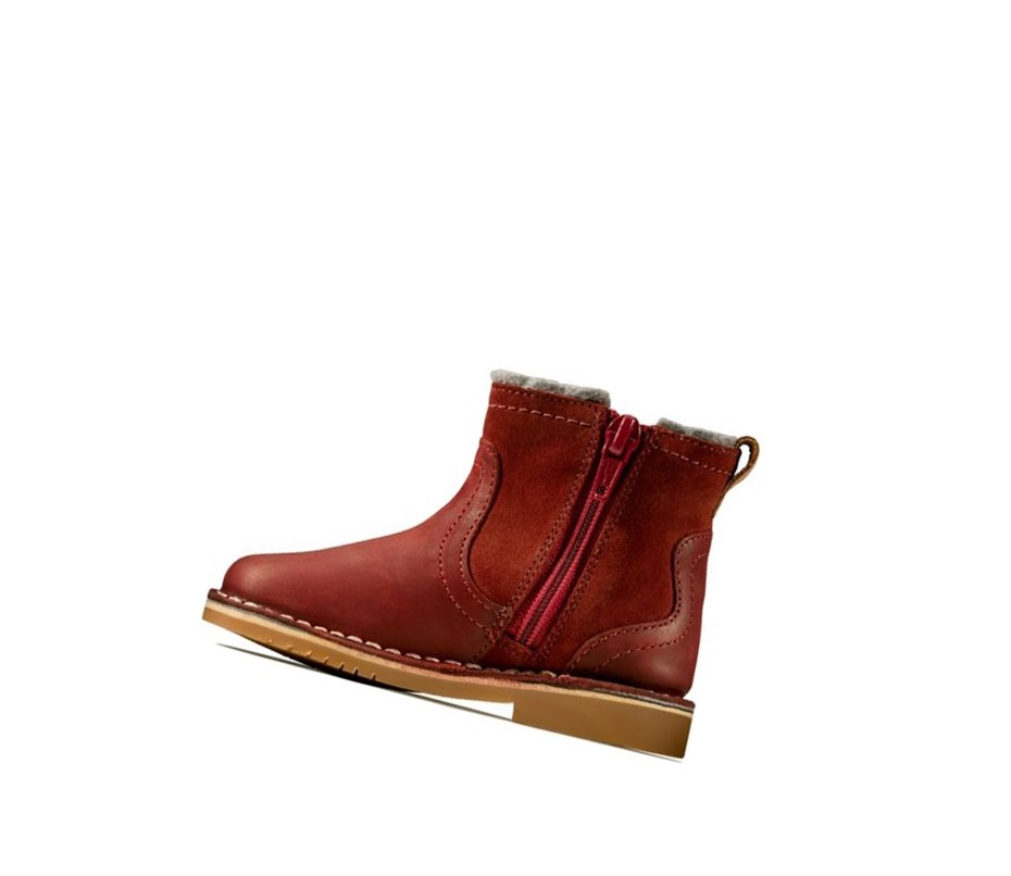 Chaussures Cuir Clarks Comet Frost Cuir Fille Rouge Foncé | XFIN30245