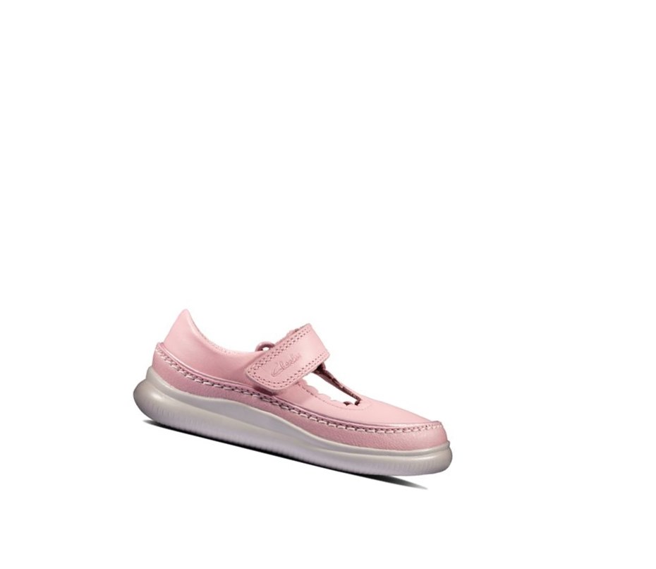 Chaussures Cuir Clarks Crest Sky Cuir Fille Rose | JMRT64895