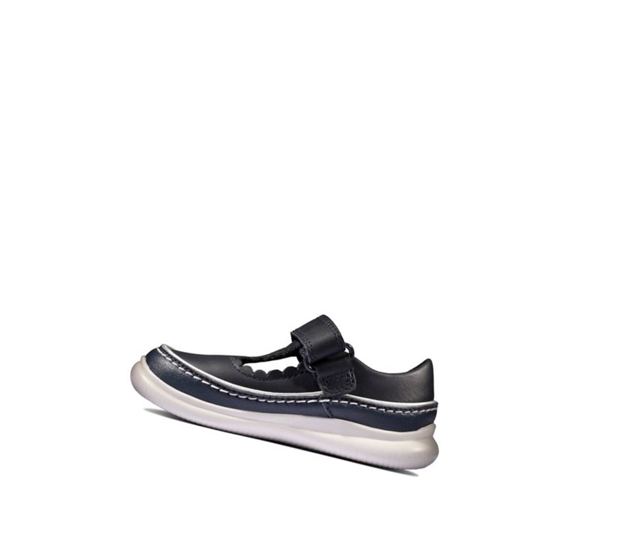 Chaussures Cuir Clarks Crest Sky Cuir Fille Bleu Marine | YVPH31687