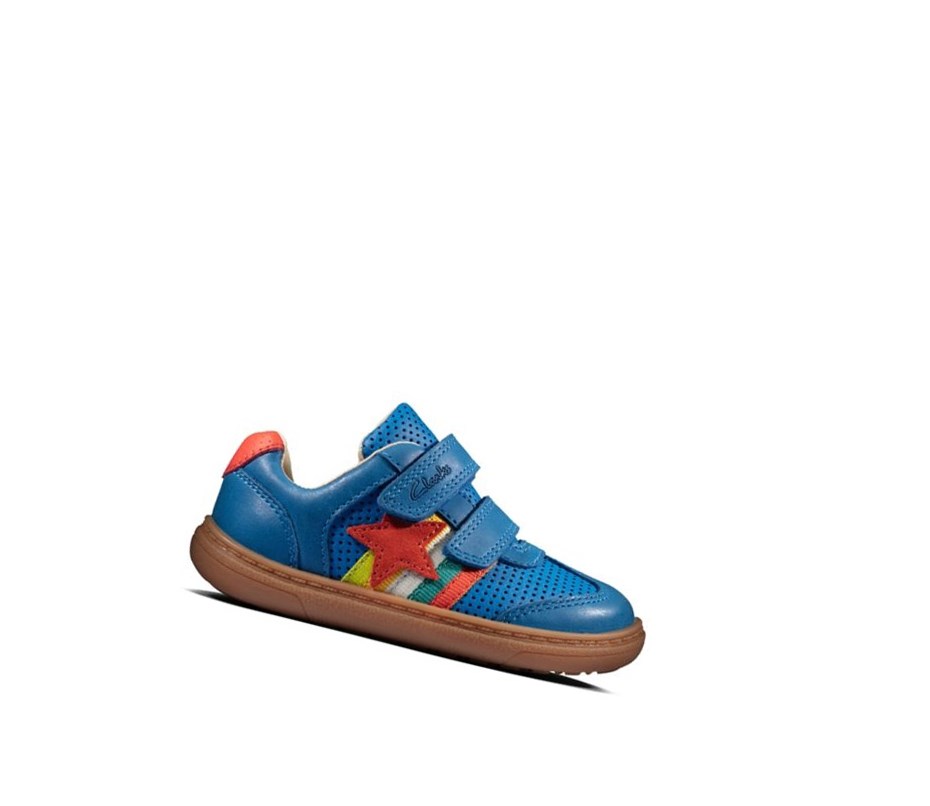 Chaussures Cuir Clarks Flash Hot Cuir Garcon Bleu | WTFQ95648