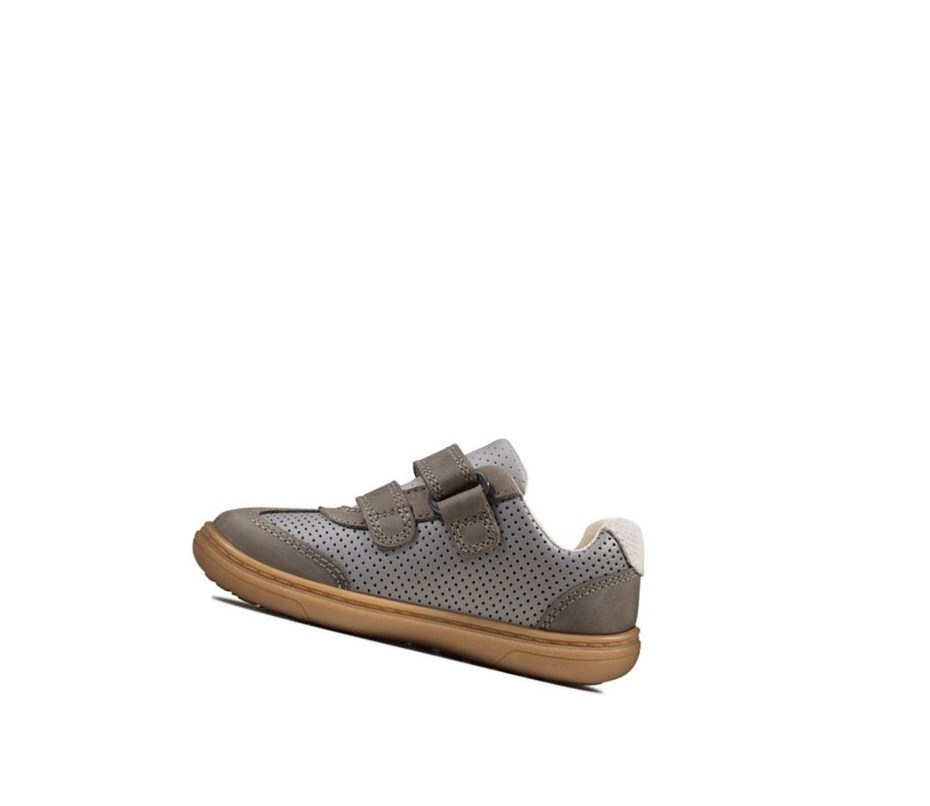 Chaussures Cuir Clarks Flash Metra Cuir Garcon Grise Foncé | BZMS15347